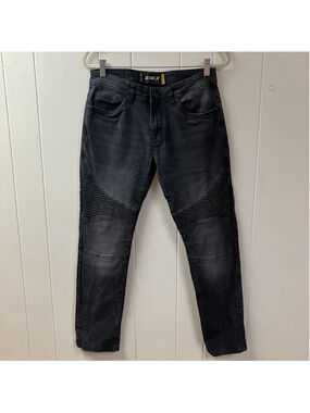 Moto Biker RAW X Slim Fit Ribbed Panel Jeans SZ 30/30 Charcoal Black Urban Rock